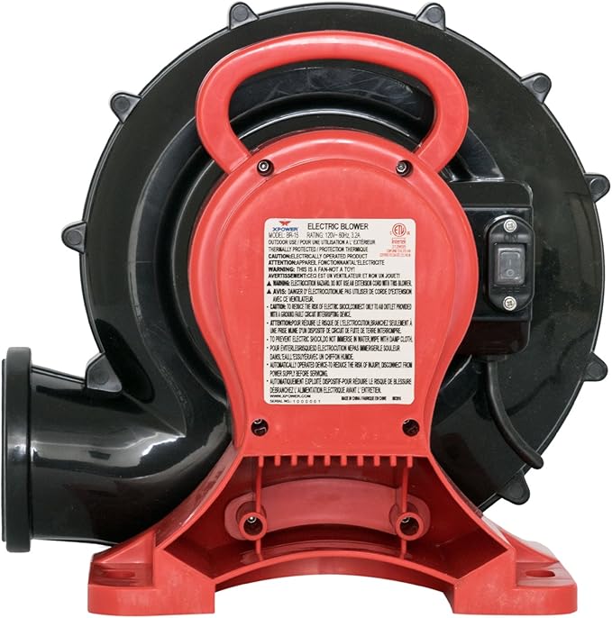 XPOWER BR-15 ¼ HP Indoor/Outdoor Inflatable Blower Fan for Holiday/Yard Decorations, Bounce Houses, Movie Screens,Black/Red
