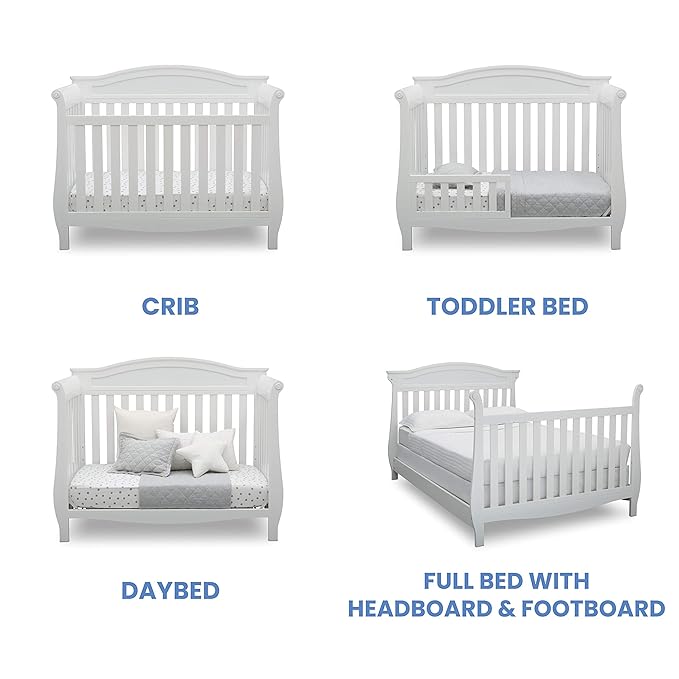 Delta Children Lancaster 4-in-1 Convertible Baby Crib, Bianca White