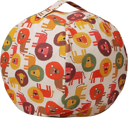 Colorful House Stuffed Animal Storage Bean Bag Chair Cover for Kids Stuffable Zipper Beanbag for Organizing Children Toys Large Canvas(26'',Lion)