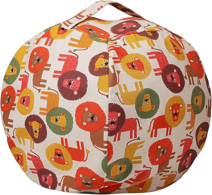 Colorful House Stuffed Animal Storage Bean Bag Chair Cover for Kids Stuffable Zipper Beanbag for Organizing Children Toys Large Canvas(38'',Lion)