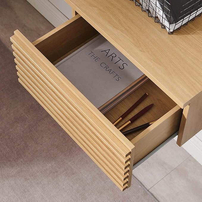 Modway Render 60" Mid-Century Modern Wall-Mount Corner Office Desk in Oak