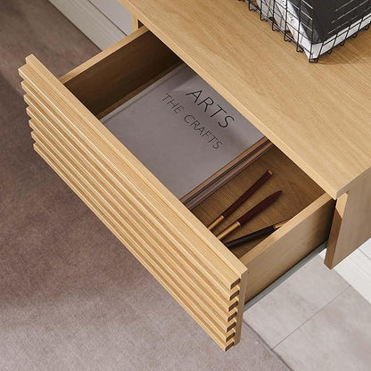 Modway Render 60" Mid-Century Modern Wall-Mount Corner Office Desk in Oak