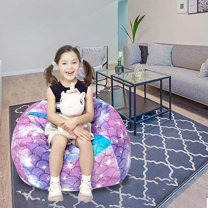 Stuffed Animal Storage Bean Bag Chair Cover, Hold Kids Plush Toys Blankets Towels Beanbag (Cover Only), Canvas Floor Circle Stuff Sit Seat Sofa with YKK Zipper, Large 32", Classic Mermaid