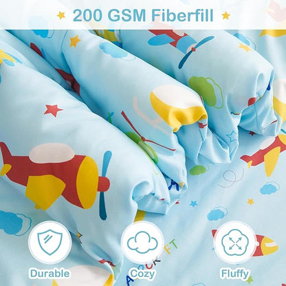 Mooreeke Bed in a Bag for Kids Boys Teens, 7 Pieces Full Size Aircraft Print Comforter Bed Set with Shams, Sheet Set, Airplane Blue Super Soft Microfiber Kids Comforter Bedding Set