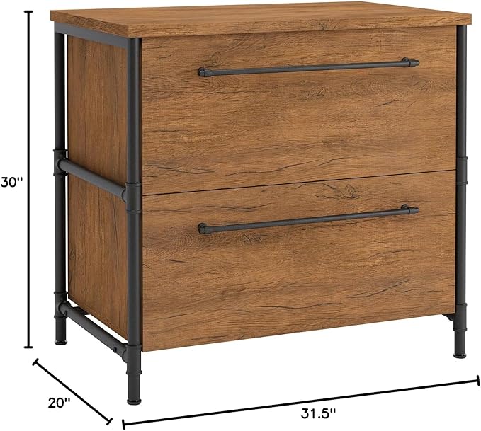 Sauder Iron City Lateral File, L: 31.50" x W: 20.00" x H: 30.00", Checked Oak Finish