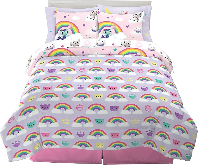 Franco Gabby's Dollhouse Kids Bedding Super Soft Comforter and Sheet Set with Sham, 7 Queen Size, (Official Licensed Product)
