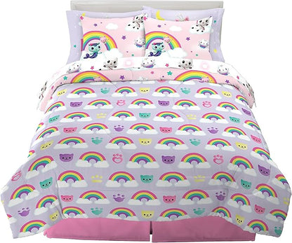 Franco Gabby's Dollhouse Kids Bedding Super Soft Comforter and Sheet Set with Sham, 7 Queen Size, (Official Licensed Product)