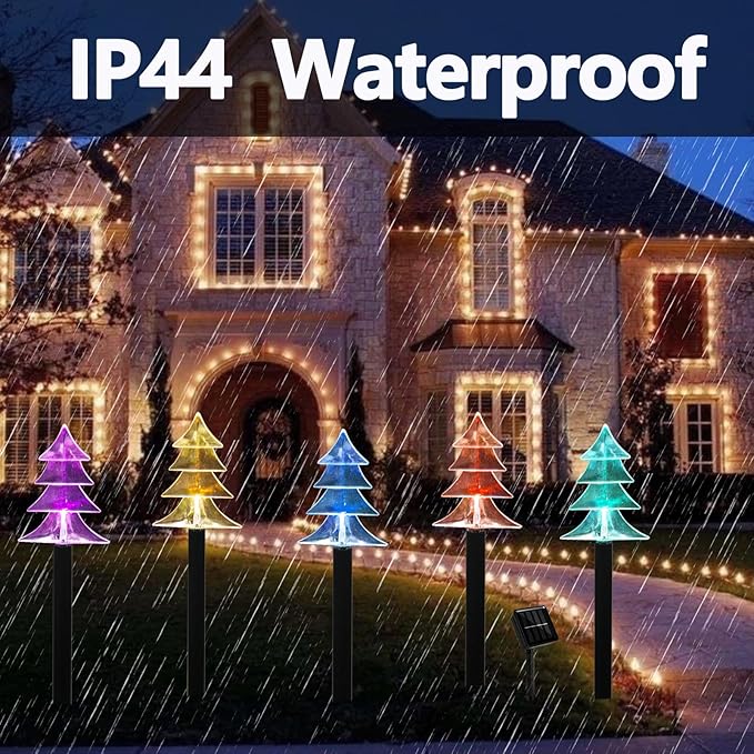 Christmas Solar Pathway Lights, Set of 5 Waterproof Landscape Christmas Lights, Stake Christmas Decorations, LED Lights for Yard Lawn Patio Walkway Decor (5PCS-Multi Colors-Tree)