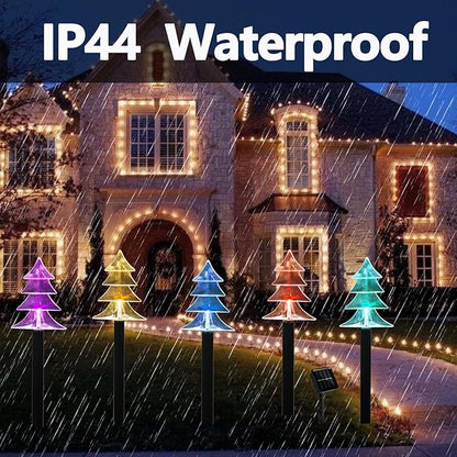 Christmas Solar Pathway Lights, Set of 5 Waterproof Landscape Christmas Lights, Stake Christmas Decorations, LED Lights for Yard Lawn Patio Walkway Decor (5PCS-Multi Colors-Tree)