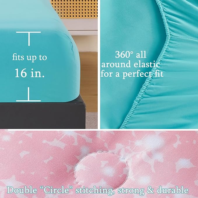 URBONUR Twin Bedding Set for Girls 6Pcs Bed in a Bag Gradient Tie Dye Pastel Aqua Comforter Set with Sheets, Soft Microfiber All Season Bed Sets (Multi, Twin Size)