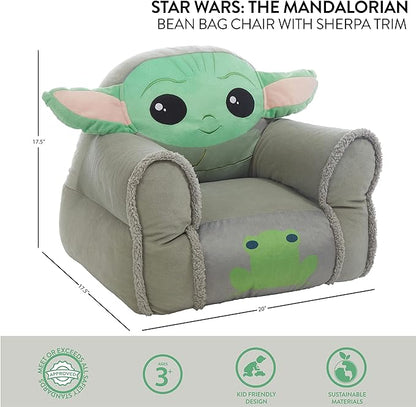 Idea Nuova Figural Mink with Sherpa Trim Bean Bag Chair for Toddlers and Kids, Star Wars Grogu