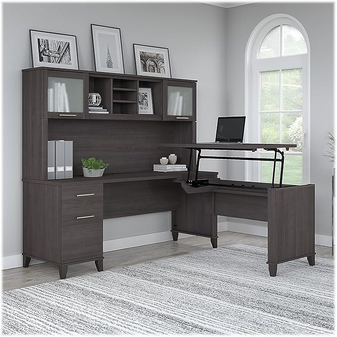 Bush SET015SG Somerset 35-Inch -41-Inch Adjustable Desk with Hutch, Storm Gray