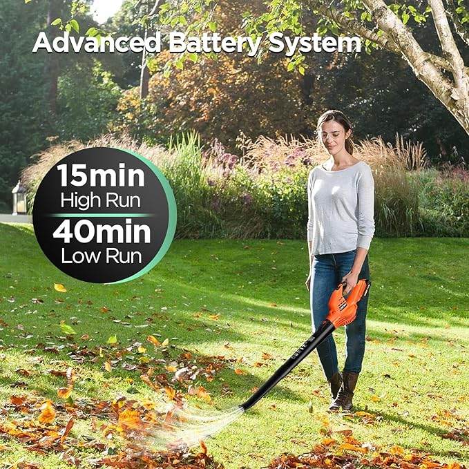Cordless Leaf Blower, 150Mph Handheld Electric Leaf Blowers with 2.0Ah Battery & Fast Charger, 2 Speed Mode, 20V Battery Powered Leaf Blowers for Cleaning Patio, Yard, Sidewalk