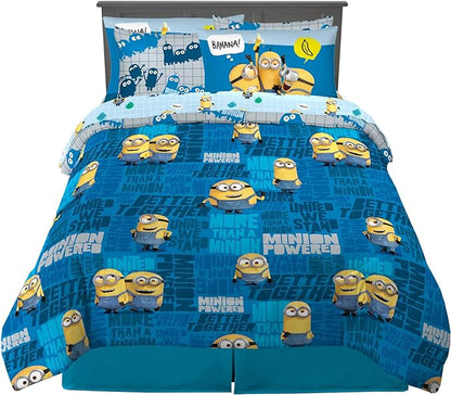 Franco Kids Bedding Super Soft Comforter and Sheet Set with Sham, 7 Piece Full Size, Minions The Rise Of Gru
