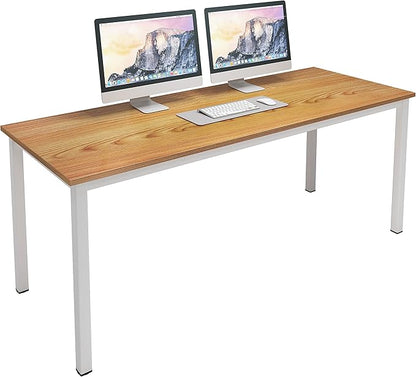 SogesGame Computer Desk, 63 inches Office Desk Computer Table Study Writing Desk Workstation for Home Office, Dining Table Teak White
