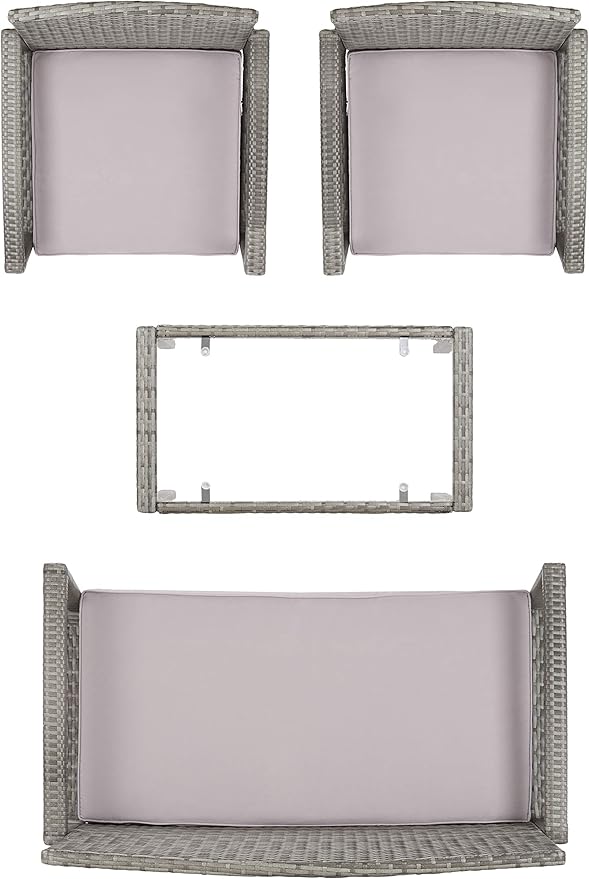 Safavieh PAT7507B Collection Bassey Grey 4-Piece Outdoor Living Patio Set