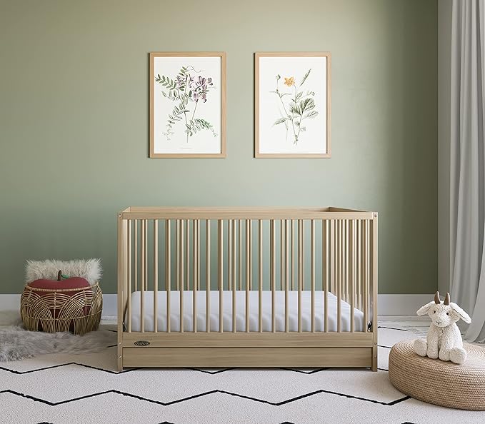 Graco Teddi 5-in-1 Convertible Crib with Drawer (Driftwood) – GREENGUARD Gold Certified, Crib with Drawer Combo, Full-Size Nursery Storage Drawer, Converts to Toddler Bed, Daybed and Full-Size Bed