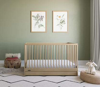 Graco Teddi 5-in-1 Convertible Crib with Drawer (Driftwood) – GREENGUARD Gold Certified, Crib with Drawer Combo, Full-Size Nursery Storage Drawer, Converts to Toddler Bed, Daybed and Full-Size Bed