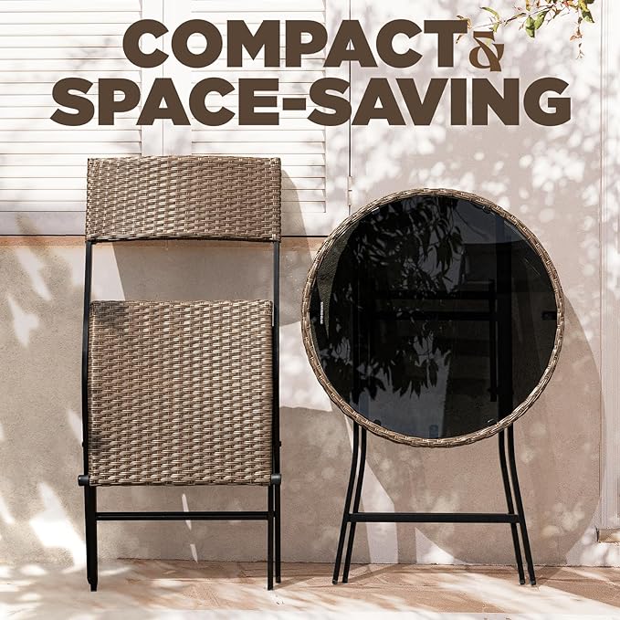 Bistro Set with Round Table, Metal Wicker Design
