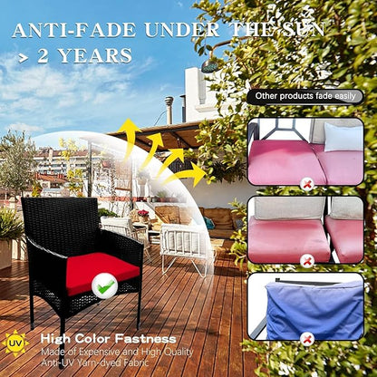 ClawsCover 3Pack Outdoor Seat Cushions Replacement Covers Fit for 4 Pieces Wicker Rattan Furniture Patio Conversation Set Loveseat Chair,38x19x2,19x19x2,Red-Large (Include Cover Only)