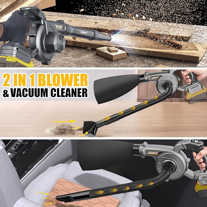 LIVOWALNY Lightweight Battery Leaf Blower: Cordless Battery Operated Blower for Dewalt 20v Battery - Electric Leaf Blowers & Vacuum 2-in-1 with 3 Speed Mode for Yard Driveway Patio Garage Sidewalk