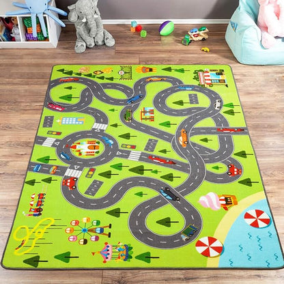 HOMORE Kids Play Mat Rug, Fun and Educational City Play Rug for Hot Wheels Track Racing and Toys, Kids Carpet Playmat Area Rug for Children Bedroom Play Room Nursery, 3x5 Feet