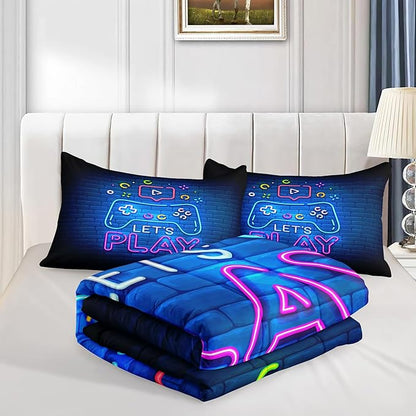 6 PCS Gamer Queen Comforter Sets,Queen Bedding Sets for Boys,Gaming Comforter Set,Queen Size Bedding Sets for Boys,Bed in A Bag with Sheets(Queen,Blue Color)
