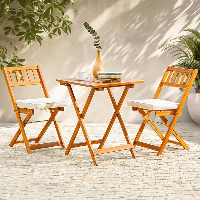 Heavy Duty 400lbs Capacity Patio Bistro Set 3 Piece Outdoor, Folding Chairs w/Cushion, Square Table-Upgrade 2024