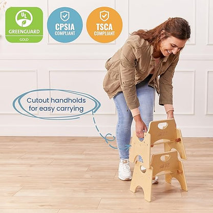 ECR4Kids Stackable Wooden Toddler Chair, 6in, Kids Furniture, Natural, 2-Pack