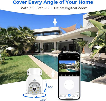 Hiseeu Wireless Camera Outdoor, 2.4G/5G 3MP WiFi Security Camera Color Night Vision, Pan&Tilt 360° View, Motion Detection, Siren/Motion/Light Alarm, IP66, Compatile NVR, No Monthly Fee
