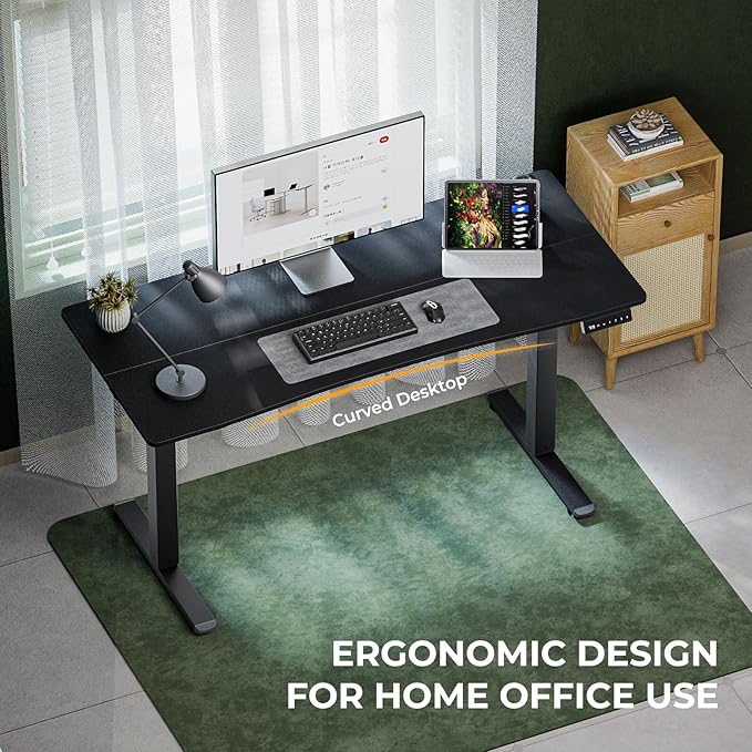 Electric Standing Desk,Adjustable Height Desk With Curved Desktop, Stand Up Desk With 2 Metal Hooks & Cable Organizer Box, Powerful Motor For Fast Switch From Sit To Stand Position 55x24 Black