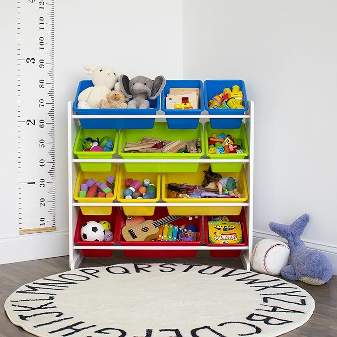Humble Crew, White/Primary Kids' Toy Storage Organizer with 12 Plastic Bins