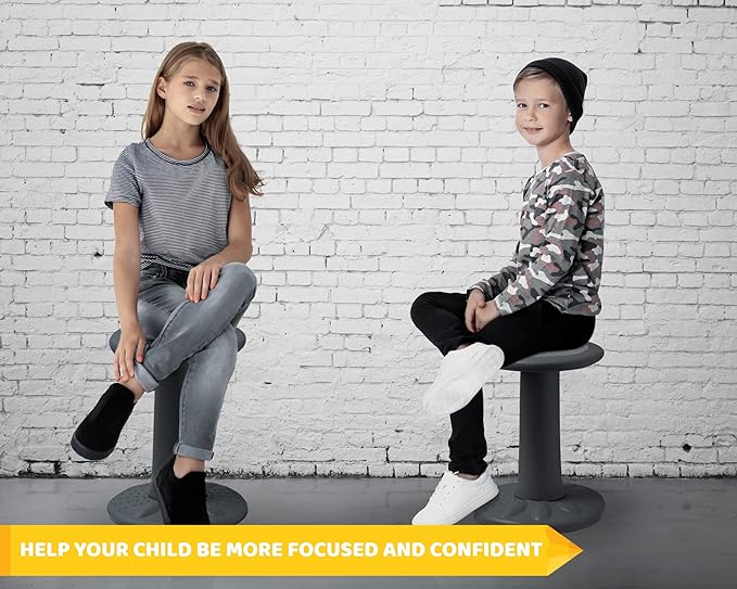 Studico ActiveChairs Kids Wobble Stool, Flexible Classroom Seating improves Focus, Posture & Helps ADHD/ADD. Get The Wiggles out Active Fidget Desk Chairs, Pre-Teen 17.75" Chair, Ages 7-12, Grey