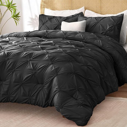 BEDELITE Black Twin Comforter Set for Girls - 2 Peices Boho Pintuck Bedding Comforter Sets, Lightweight Soft & Warm Twin Bedding Sets with 1 Pillowcase for All Season