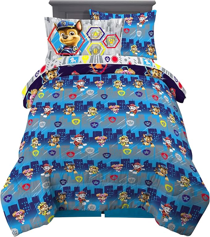 Franco Kids Bedding Super Soft Comforter and Sheet Set with Sham, 5 Piece Twin Size, Paw Patrol Movie