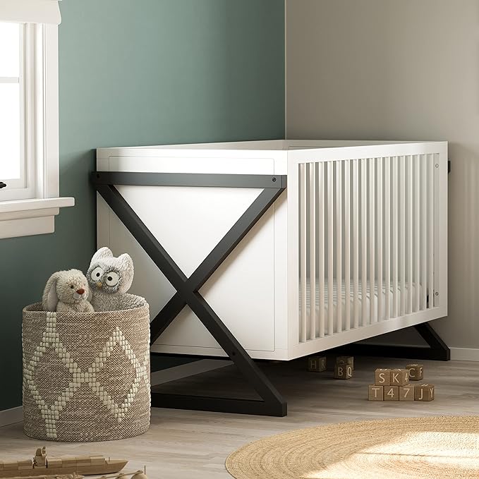Storkcraft Equinox 3-in-1 Convertible Crib (Gray) – Easily Converts to Toddler Bed and Daybed, 3-Position Adjustable Mattress Support Base, Modern Two-Tone Design for Contemporary Nursery