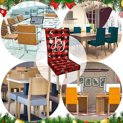 Ganeen 6 Pcs Christmas Chair Covers Merry Christmas Chair Back Cover Stretch Christmas Seat Cover Washable Xmas Dining Chair Protector Slipcover for Dining Room Kitchen Holiday Party(Plaid Style)
