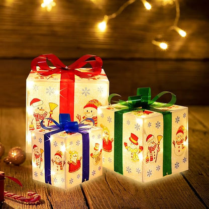 [Large 8.5"x7"x6" Christmas Set of 3 Lighted Gift Boxes Decorations Pre-lit 70 Super-Bright LED with Flashers,for Indoor Outdoor Christmas Tree Skirt Ornament Pathway Holiday Party Home