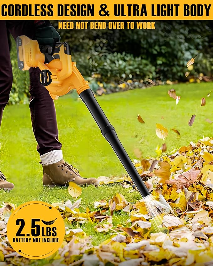 Leaf Blower, Cordless Leaf Blower for DeWalt 20V Battery, Upgrade Brushless Motor, 6 Variable Speed Up to 130MPH, Handheld Electric Blowers for Lawn Care/Dust(Battery Not Included)