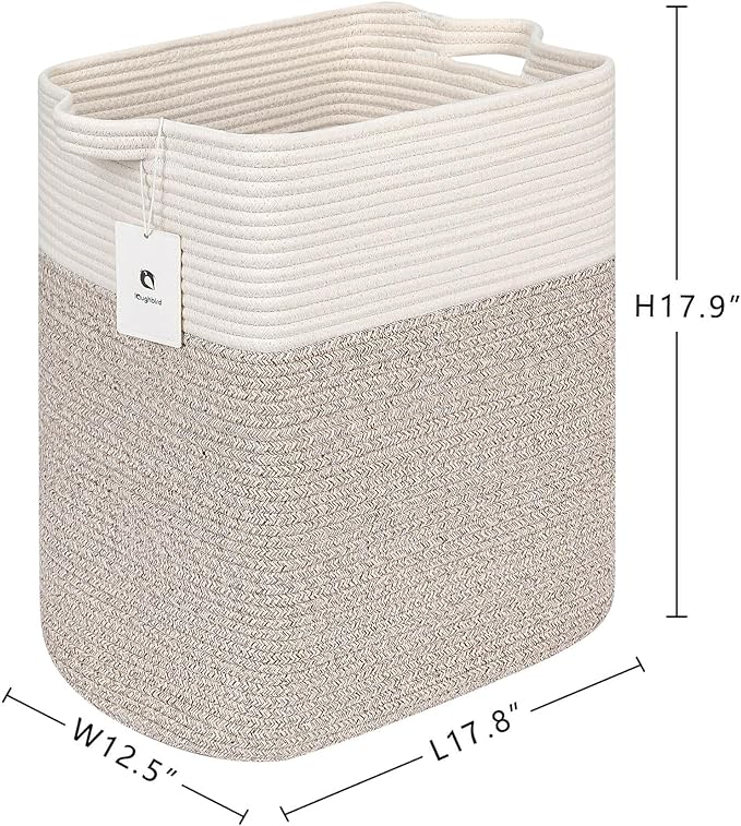 Extra Large Tall Basket Folding Bamboo Rectangle Handle Bins With Handle, Bathroom Dirty Clothes Basket, Bedroom, Toy, Pillows, Closet Organizer White Brown Collapsible Laundry Baskets