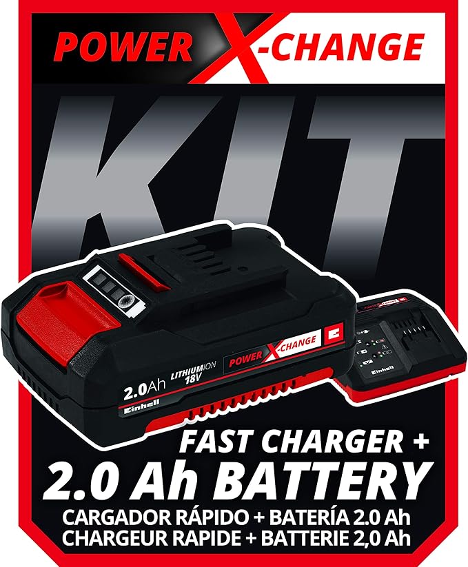 Einhell GE-CL Power X-Change 18-Volt Cordless 130-MPH 90-CFM Varaible Speed Air Sweeper / Leaf Blower, Kit (w/ 2.0-Ah Battery + Fast Charger)