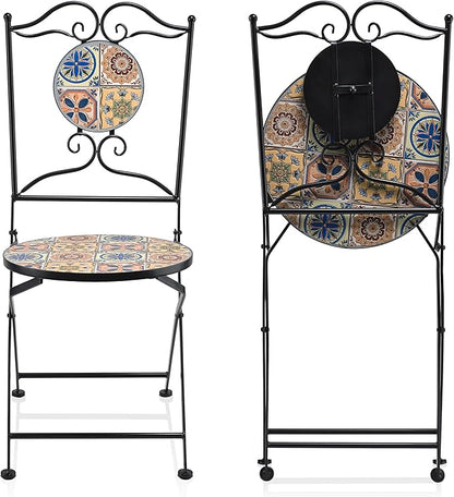 Alpine Corporation Indoor/Outdoor Mediterranean Tile Design Set Table and Chairs Patio Seating