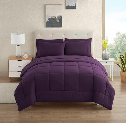 Dorm Room Essentials College Bedding Comforter Set 7 Piece Full Size Bed in a Bag for College Students Boys and Girls, Full, Purple