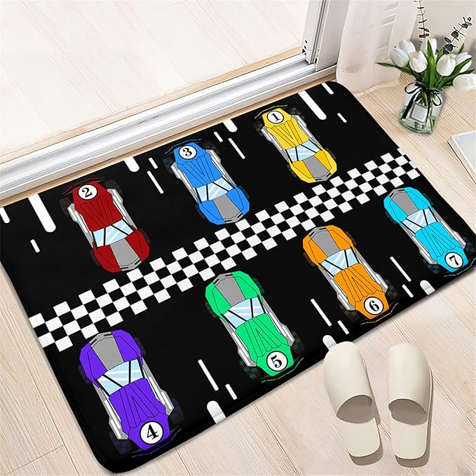 Race Car Rug Kids Play Area Rugs Race Car Track Rug Kids Rug with Roads and Tracks Car Track Carpet Car Rug for Boys Room Race Car Room Decor for Boys,Black 2'×3'
