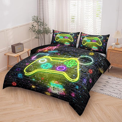 Boys Queen Size Bedding Set, 3 Pieces, Gamepad 08, Includes 1 Comforter & 2 Pillowcases
