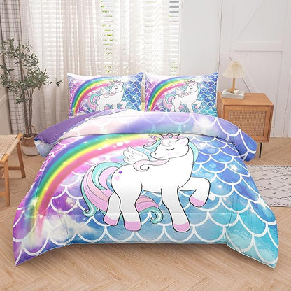 Tailor Shop Unicorn Comforter Sets Twin Size,Blue Unicorn Bedding Sets for Girls Kids Teens with 1 Pillowcase……