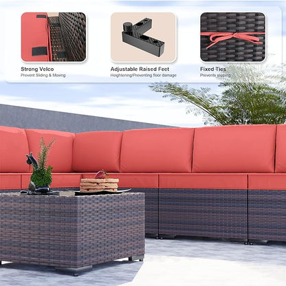 Kullavik 9PCS Outdoor Patio Furniture Set PE Wicker Rattan Sectional Sofa Patio Conversation Sets,Red