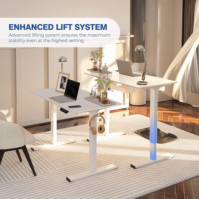 FLEXISPOT Electric Stand Up/ Standing Desk with 55 x 24 Splice Ergonomic Memory Controller Height Adjustable E150 (White Frame + 55" White Desktop)
