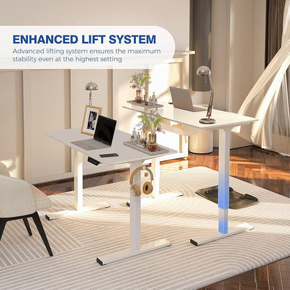 FLEXISPOT Electric Stand Up/ Standing Desk with 55 x 24 Splice Ergonomic Memory Controller Height Adjustable E150 (White Frame + 55" White Desktop)