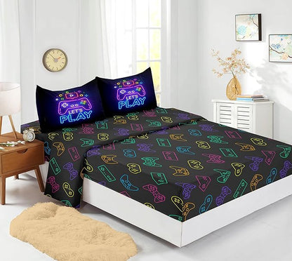 Gamer Comforter Sets Queen,Purple Gaming Bedding Sets for Boys,Gaming Comforter Set,Queen Size Bedding Sets for Boys,Bed in A Bag with Sheets(Queen,Purple Color)